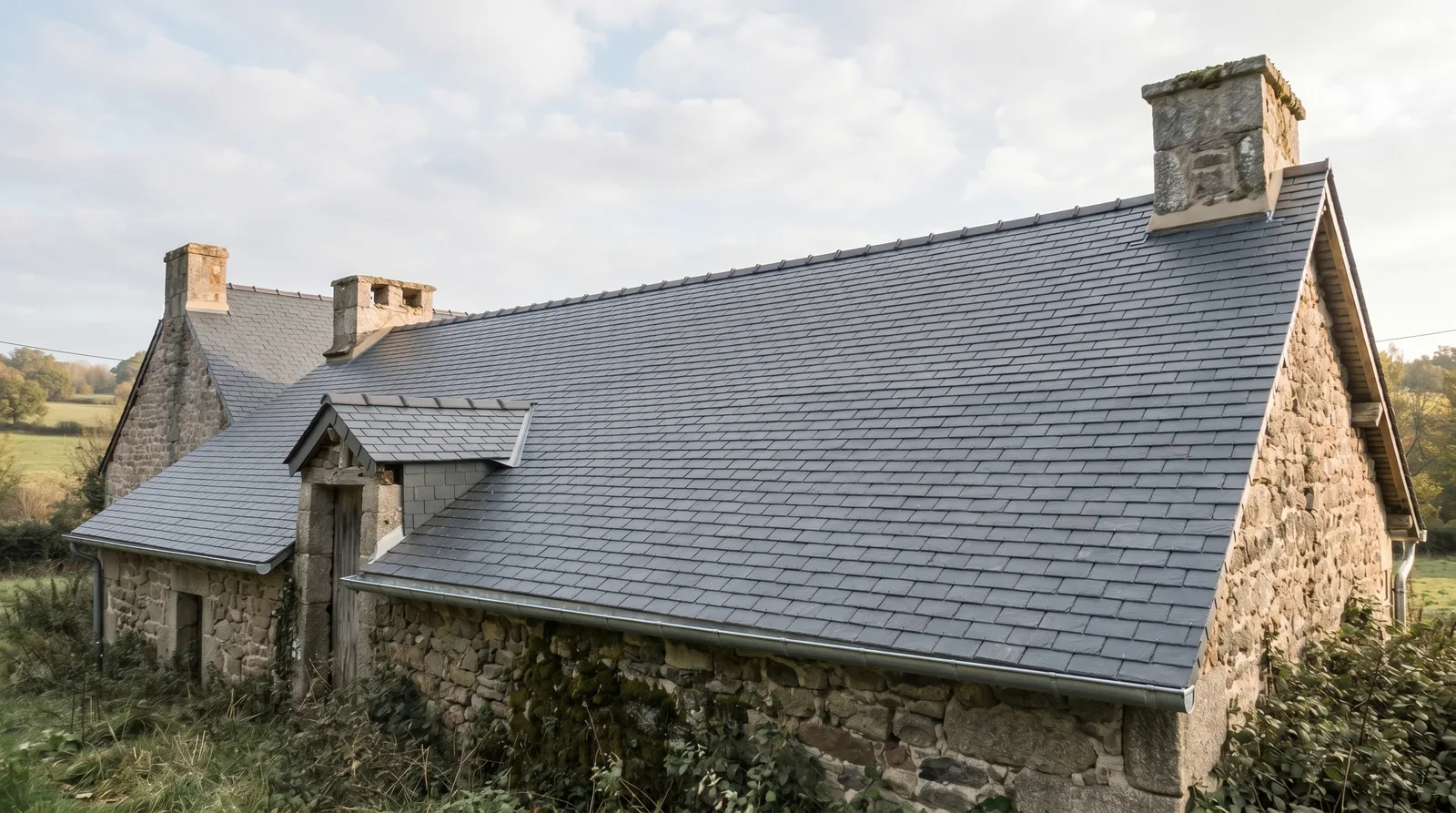 Après — toiture neuve en ardoise naturelle